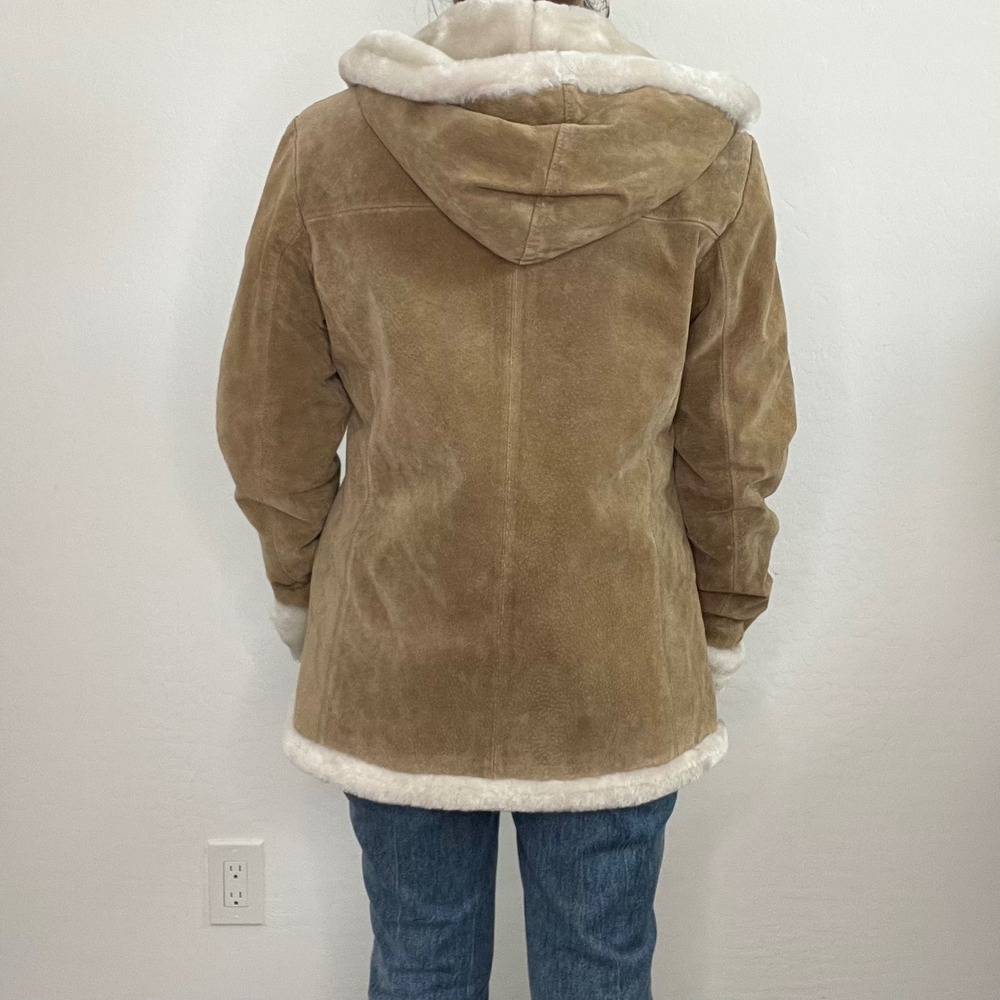 Adler‎ Collection Suede Sherpa Lined Hooded Jacket Coat Size M Full Zip - Picture 3 of 14